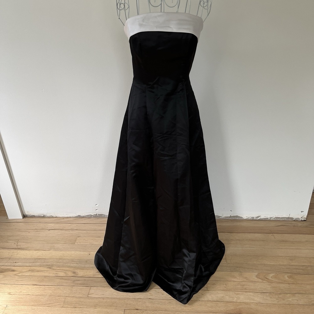 Prom Dress Maxi Ball Gown 90s Y2K Gothic Black White Satin Size 3/4
